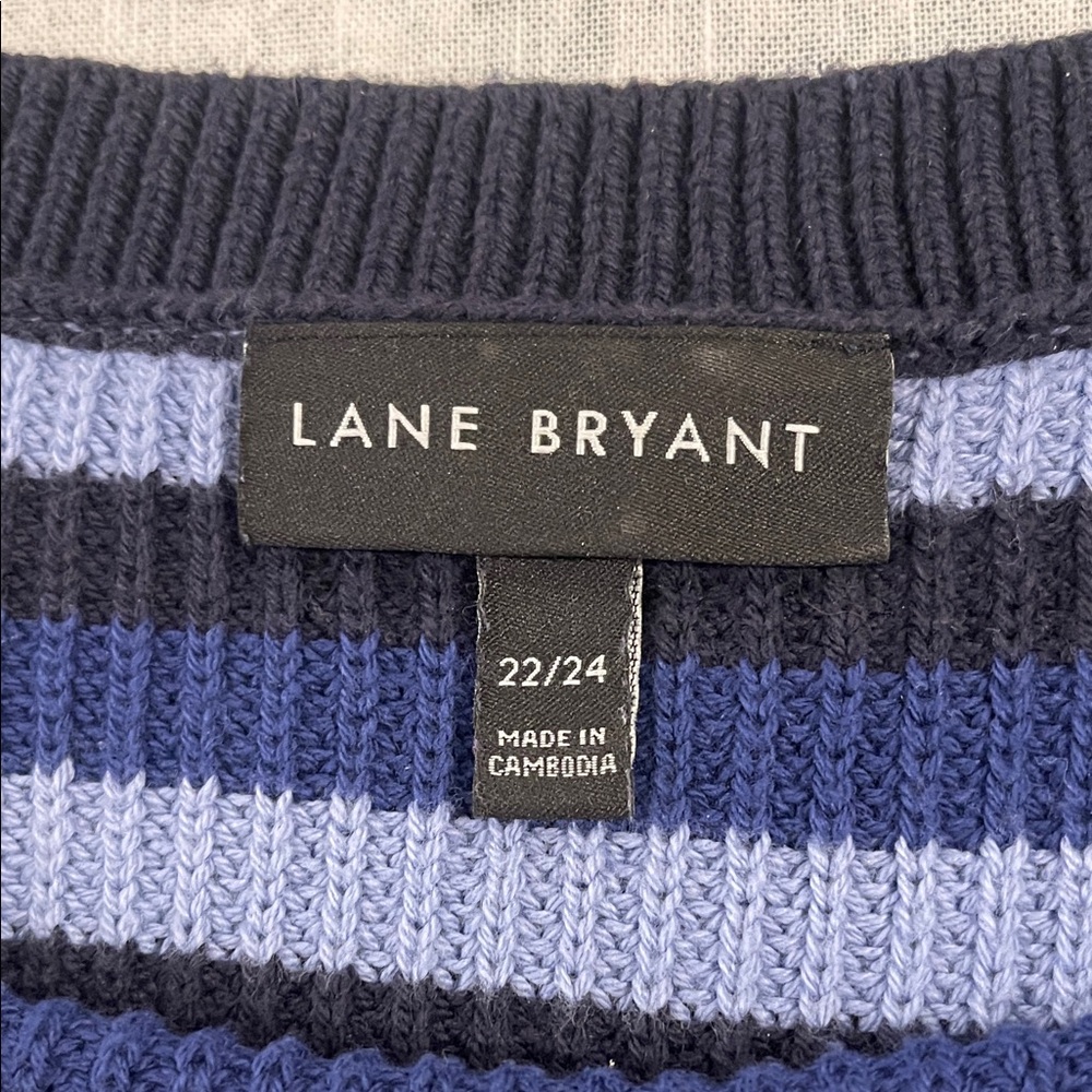 Striped Navy and Periwinkle Knit Sweater - Women's 22/24 - Picture 2 of 8